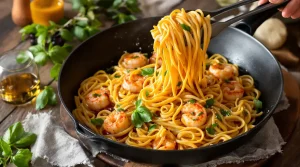Je ne fais plus que ces tagliatelles à l’ail et crevettes, au basilic, prêtes en 15 minutes