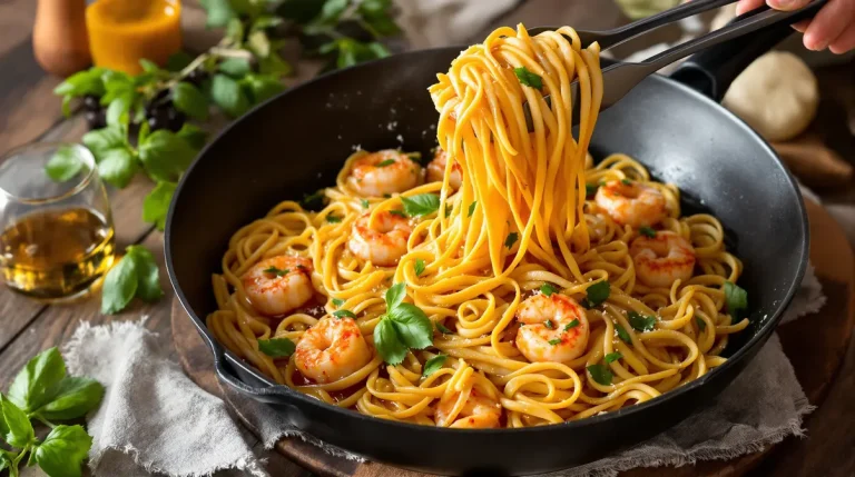 Je ne fais plus que ces tagliatelles à l’ail et crevettes, au basilic, prêtes en 15 minutes